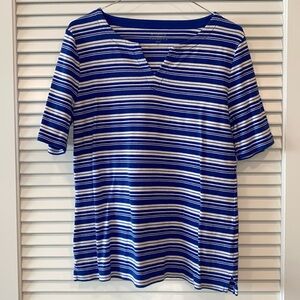 Talbots Blue/White Stripe V-Neck Half Sleeve Tee Size LP